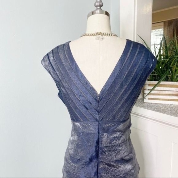 Adrianna Papell Blue Satin Shutter Pleat Tiered Layered Sheath Dress 4 - Picture 7 of 10